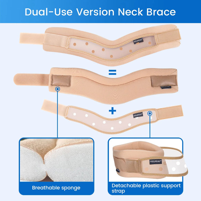 VELPEAU Neck Brace Support for Neck Pain and Spine Pressure, Adjustable Foam Cervical Collar for Snoozing and Sleep Apnea