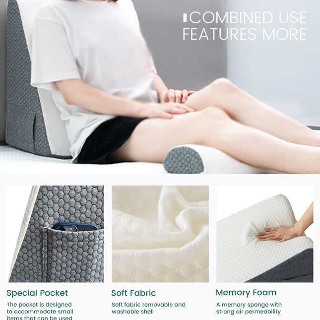 2 Pcs Memory Foam Bed Wedge Pillow/Neck Pillow For Back, Leg, And Knee - Triangle Pillow With Removable Cover