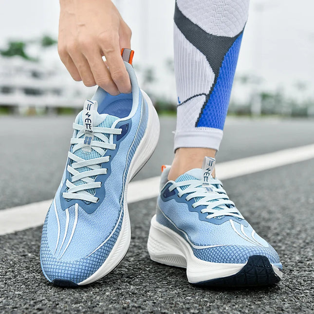 New friction sound carbon plate couple running shoes for male students shock-absorbing marathon sports shoes for female students