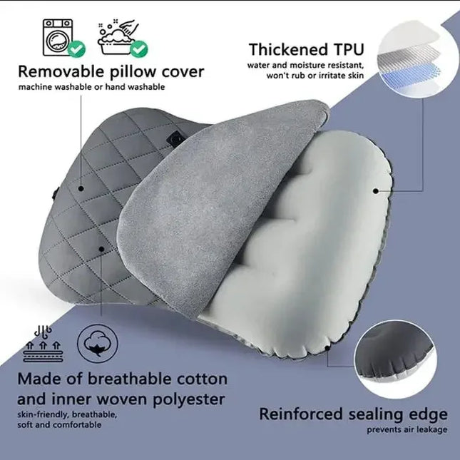 Ultralight Inflatable Camping Travel Pillow with Soft Washable Cover -  Ergonomic Inflating Pillows for Neck & Lumbar Support