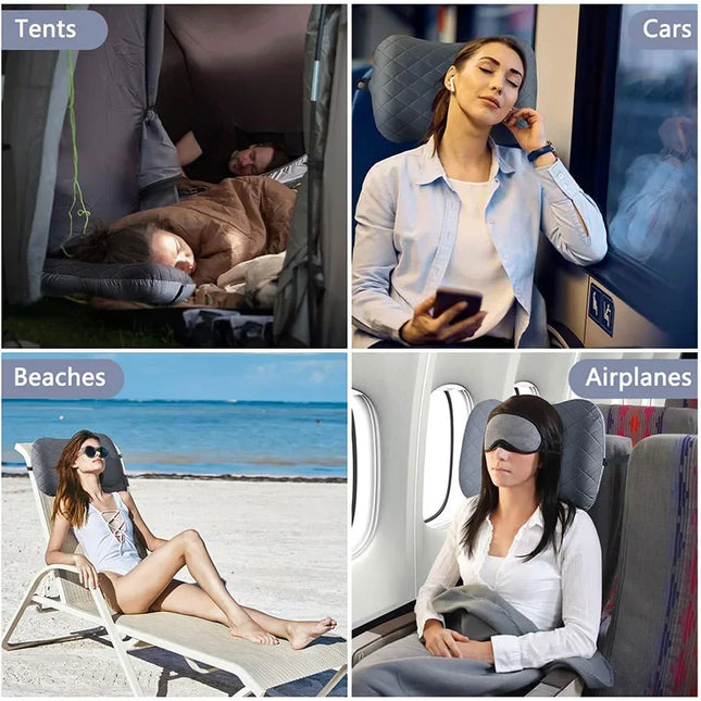 Ultralight Inflatable Camping Travel Pillow with Soft Washable Cover -  Ergonomic Inflating Pillows for Neck & Lumbar Support