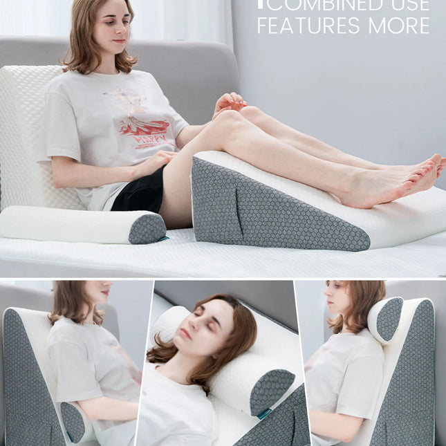 2 Pcs Memory Foam Bed Wedge Pillow/Neck Pillow For Back, Leg, And Knee - Triangle Pillow With Removable Cover