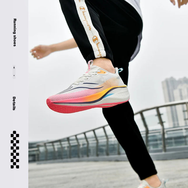 New friction sound carbon plate couple running shoes for male students shock-absorbing marathon sports shoes for female students